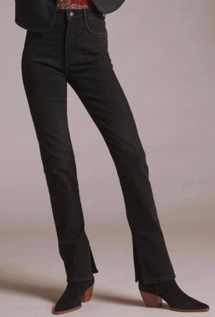 Anthropologie Pilcro The Split Hem Straight Leg Jeans — Black, Size 30